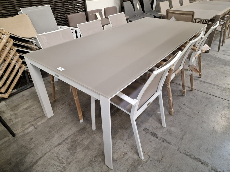 Tuinset Tafel Carlo 220 x 100cm + 6 Stoelen Sydney White Mat