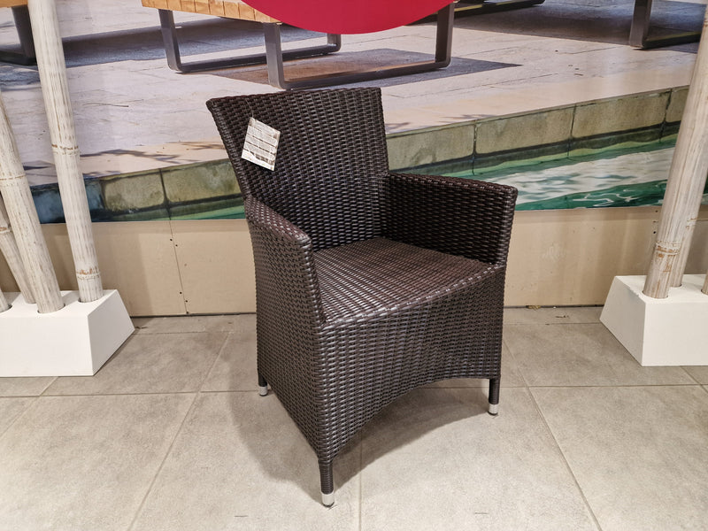 Wickerzetel met armleuning - Platte draad - Lava Brown Polypeel Luxury Lounge