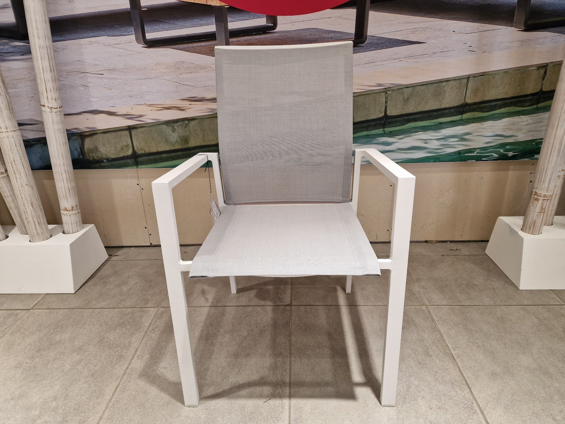 Alu Stapelstoel Calvin Wit Mat - Lichtgrijs Textileen