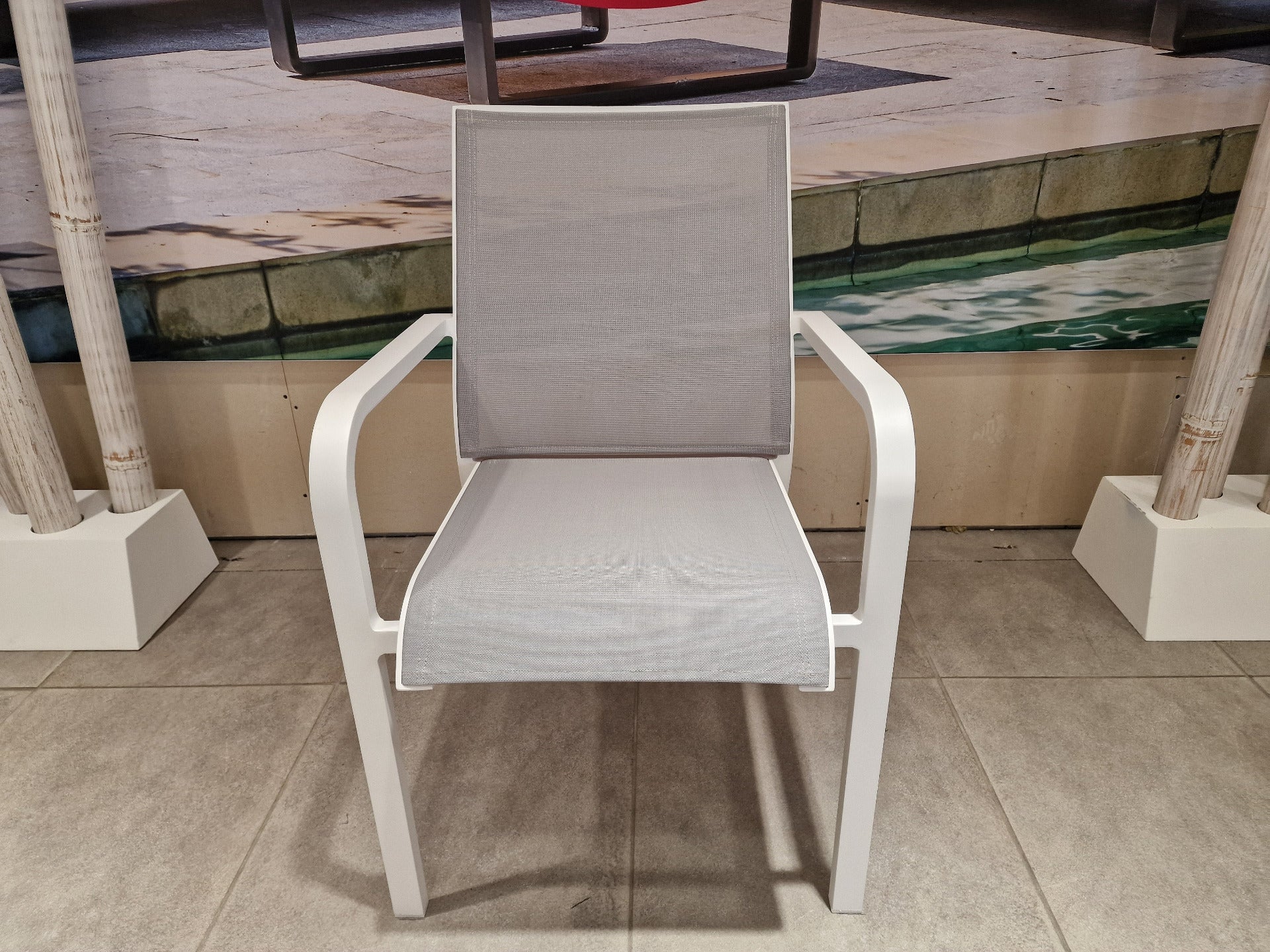 Alu Stapelstoel Paris White Mat - Light Grey Textilene