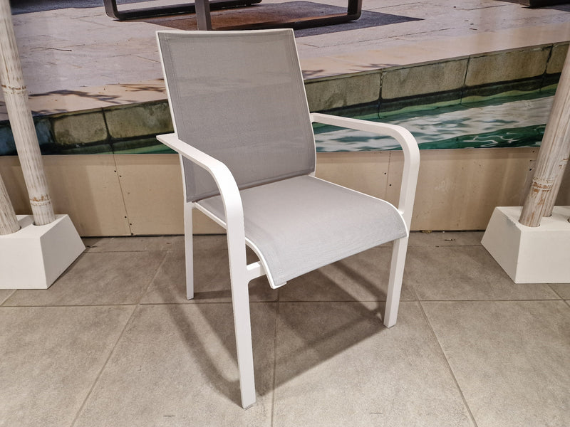 Alu Stapelstoel Paris White Mat - Light Grey Textilene