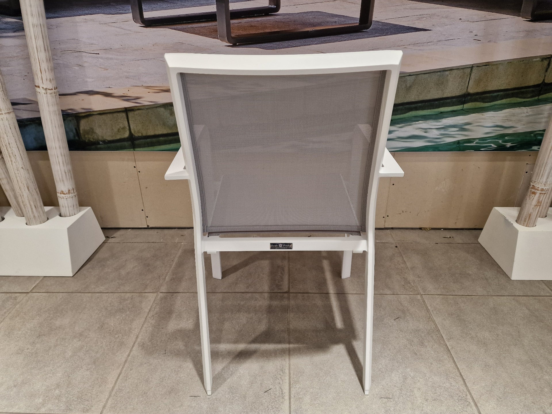 Alu Stapelstoel Paris White Mat - Light Grey Textilene