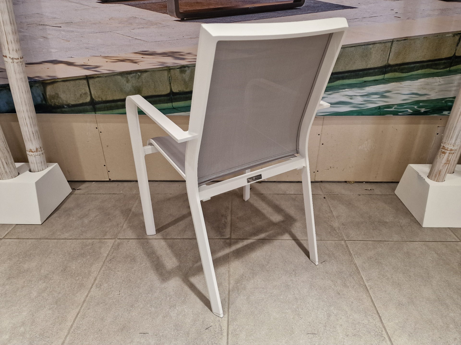 Alu Stapelstoel Paris White Mat - Light Grey Textilene