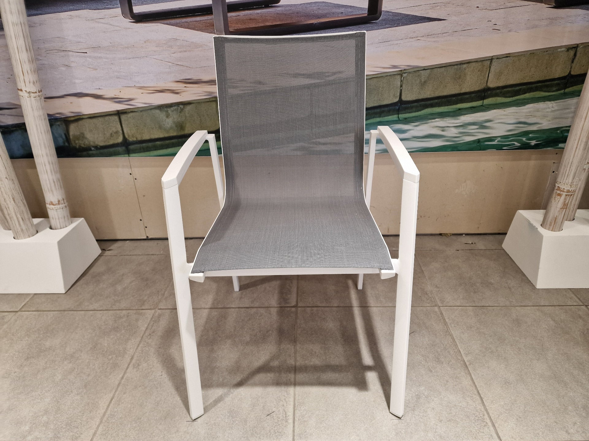 Alu Stapelstoel Bondi Wit Mat - Silver Grey Textilene