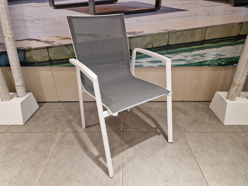 Alu Stapelstoel Bondi Wit Mat - Silver Grey Textilene