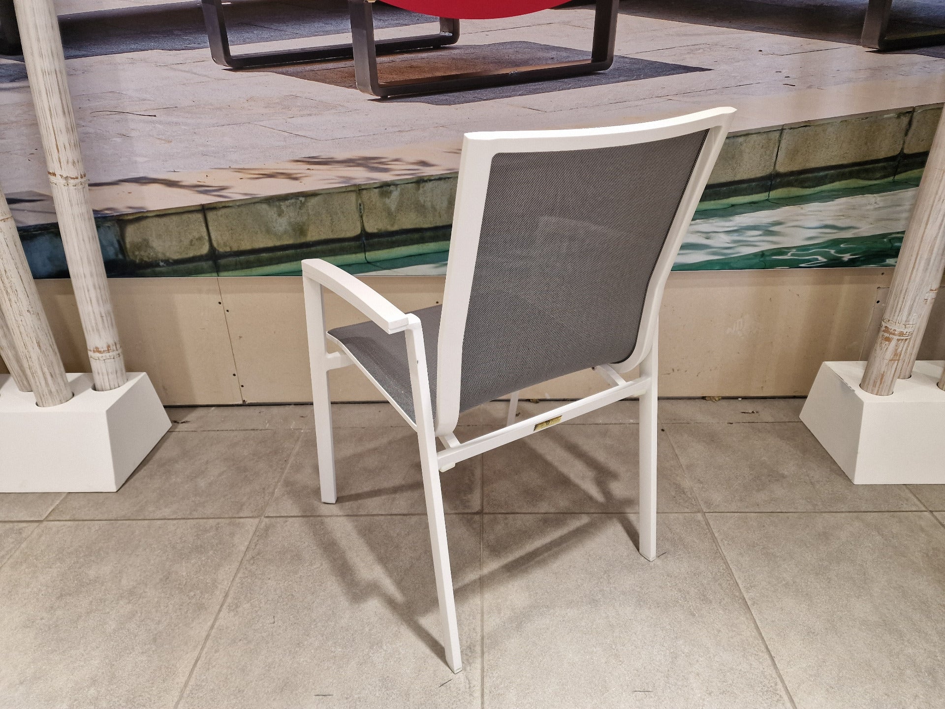 Alu Stapelstoel Bondi Wit Mat - Silver Grey Textilene