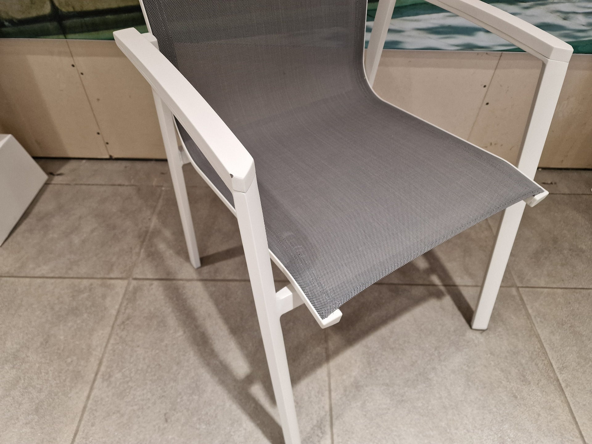 Alu Stapelstoel Bondi Wit Mat - Silver Grey Textilene