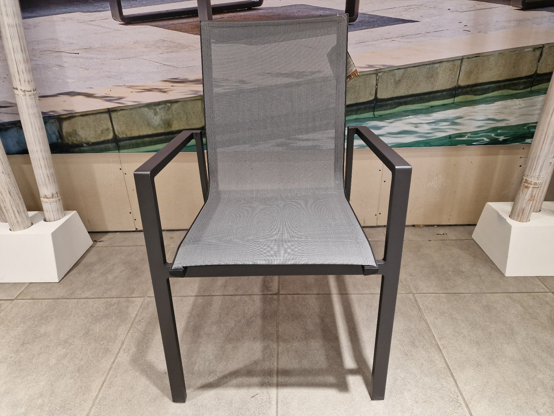 Alu Stapelstoel Napoli Charcoal Mat - Silver Grey Textilene