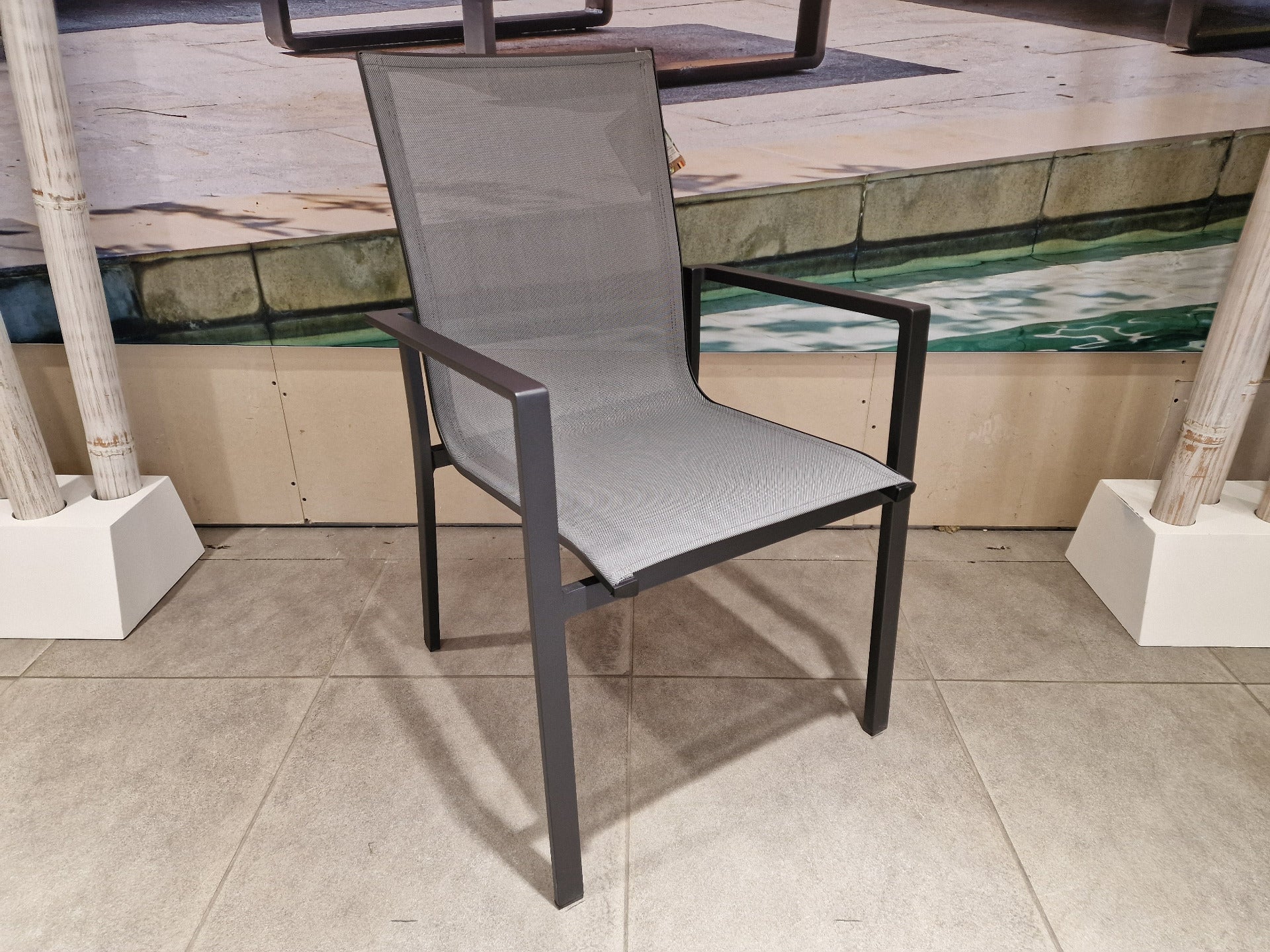 Alu Stapelstoel Napoli Charcoal Mat - Silver Grey Textilene