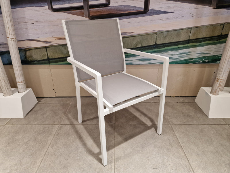 Alu Stapelstoel Bari Alu Wit Mat + Textilene Lichtgrijs