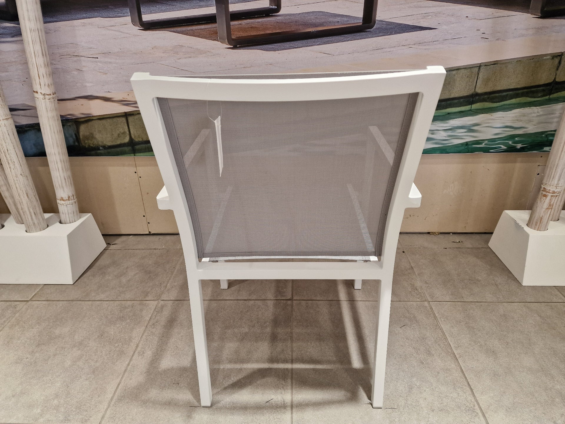 Alu Stapelstoel Bari Alu Wit Mat + Textilene Lichtgrijs