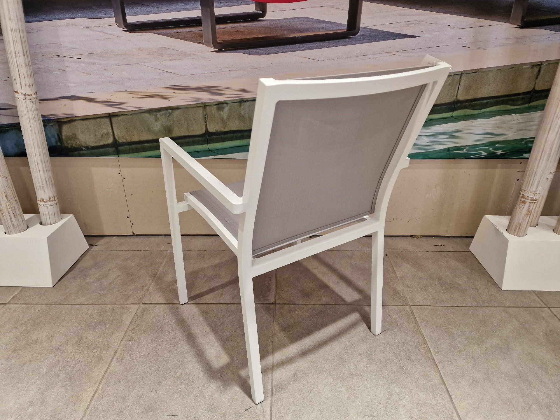 Alu Stapelstoel Bari Alu Wit Mat + Textilene Lichtgrijs