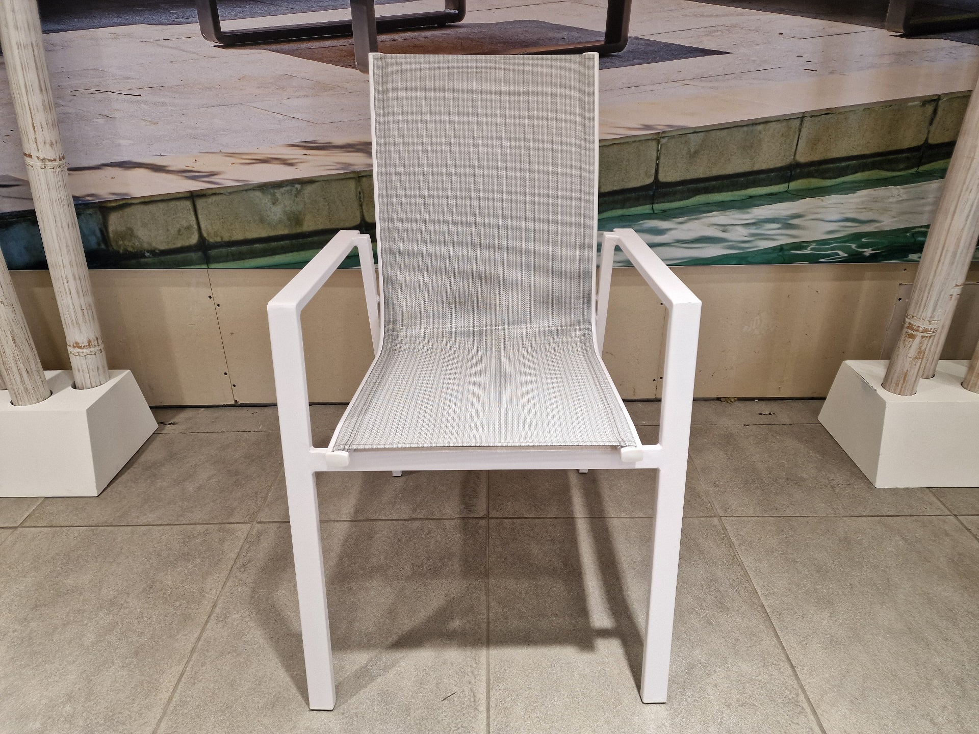 Alu Stapelstoel Pedro Wit Mat Alu + Light grey Texilene