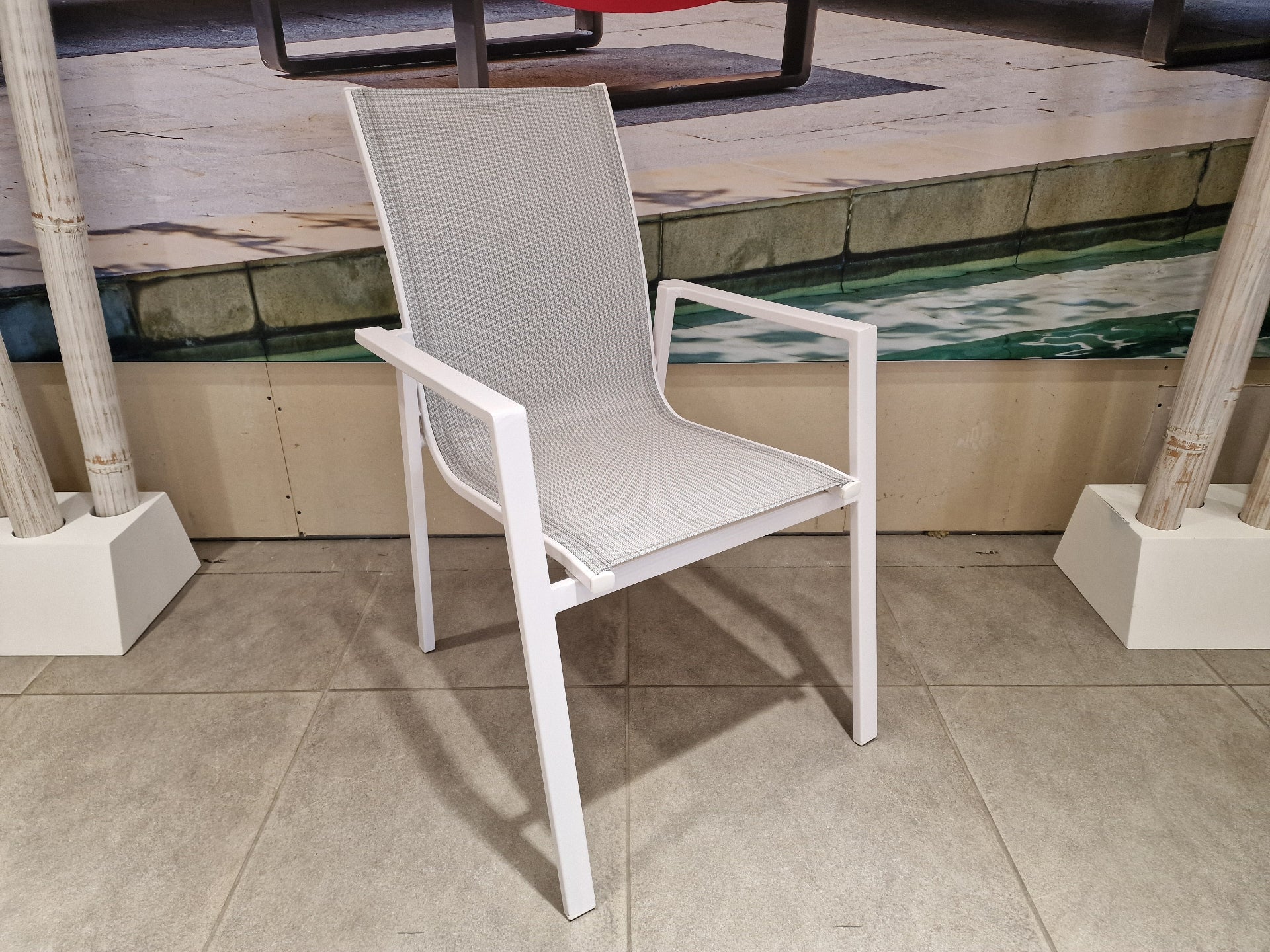 Alu Stapelstoel Pedro Wit Mat Alu + Light grey Texilene