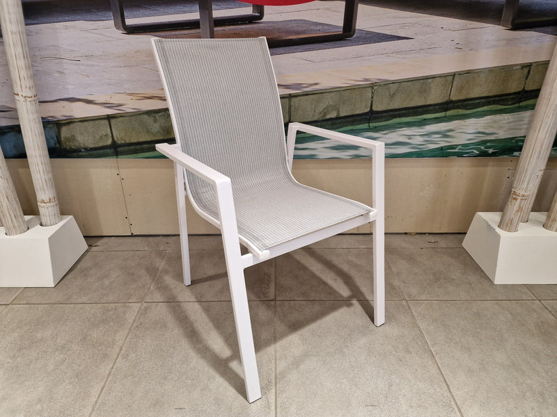 Alu Stapelstoel Pedro Wit Mat Alu + Light grey Texilene