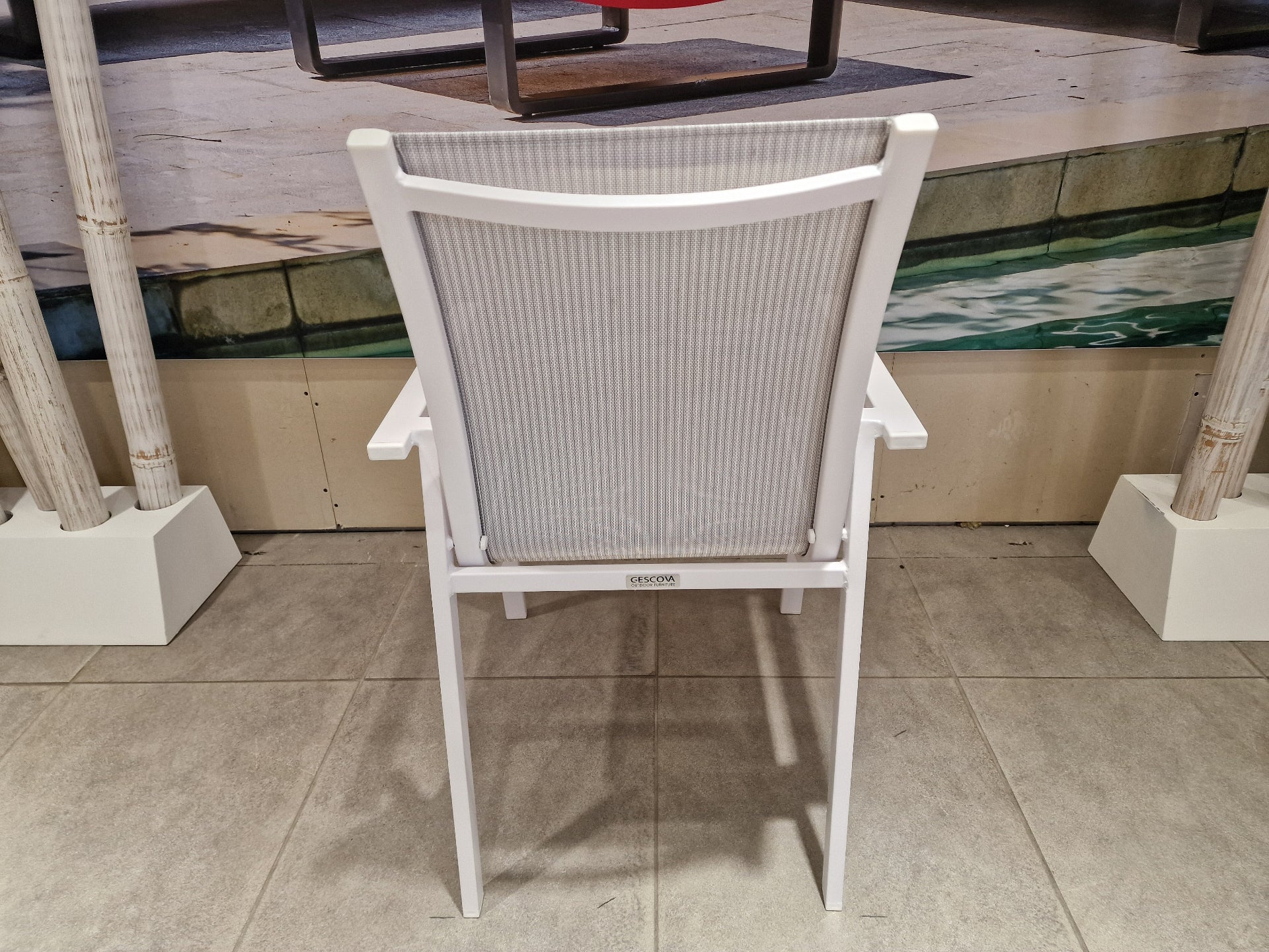 Alu Stapelstoel Pedro Wit Mat Alu + Light grey Texilene