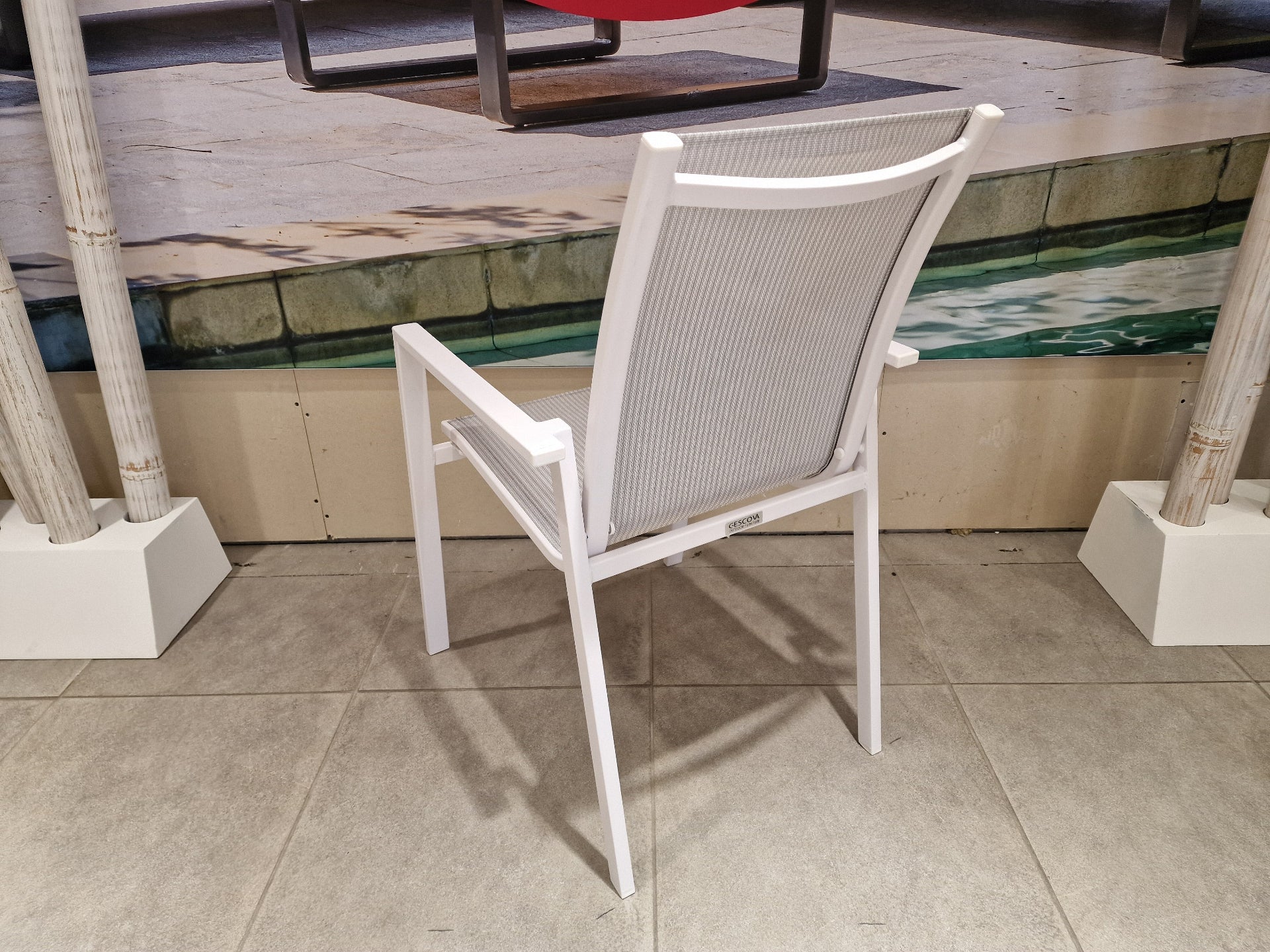 Alu Stapelstoel Pedro Wit Mat Alu + Light grey Texilene