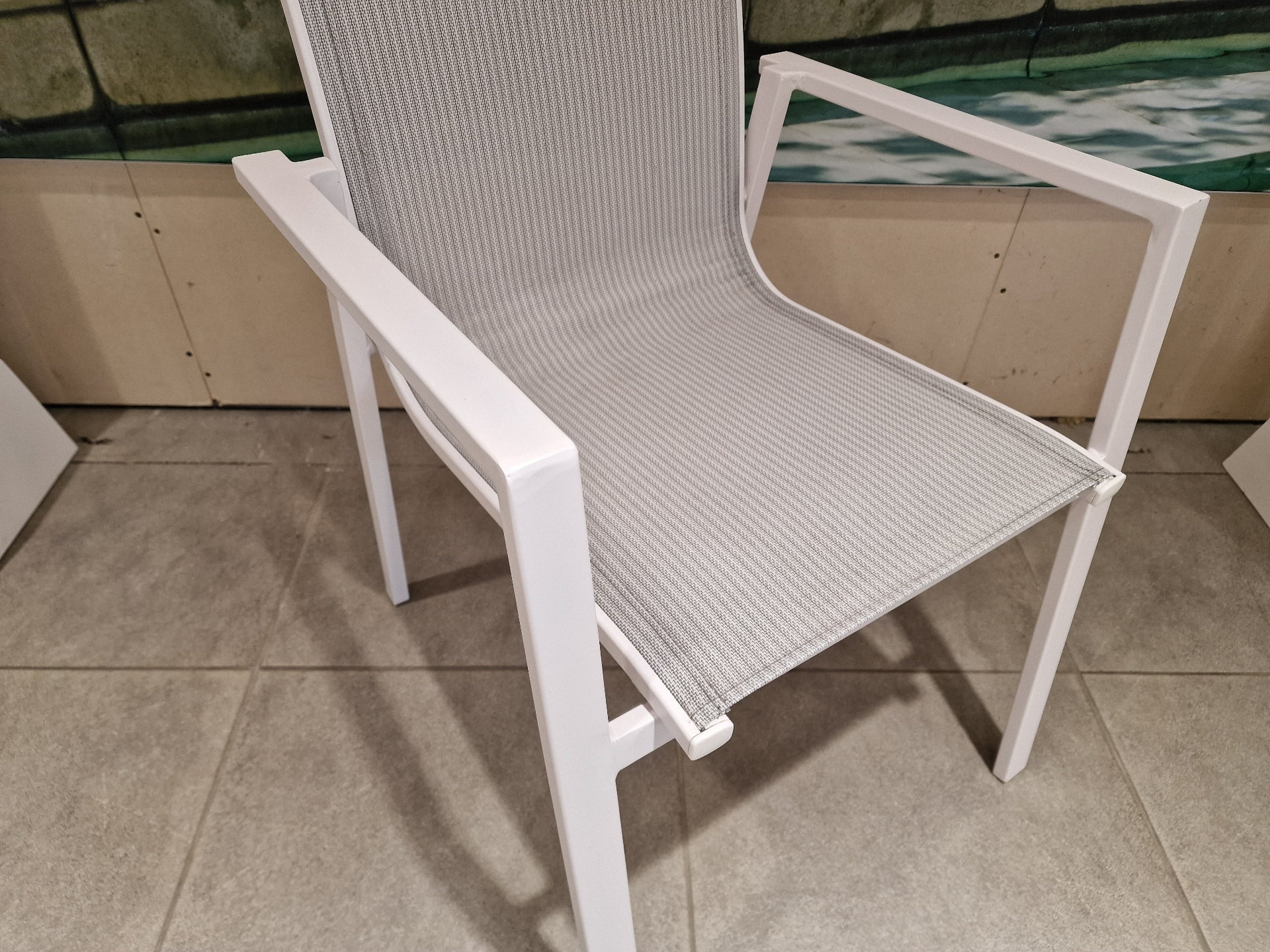 Alu Stapelstoel Pedro Wit Mat Alu + Light grey Texilene