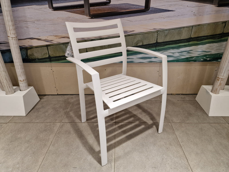 Alu Stapelstoel Aspen White Mat met Armleuning
