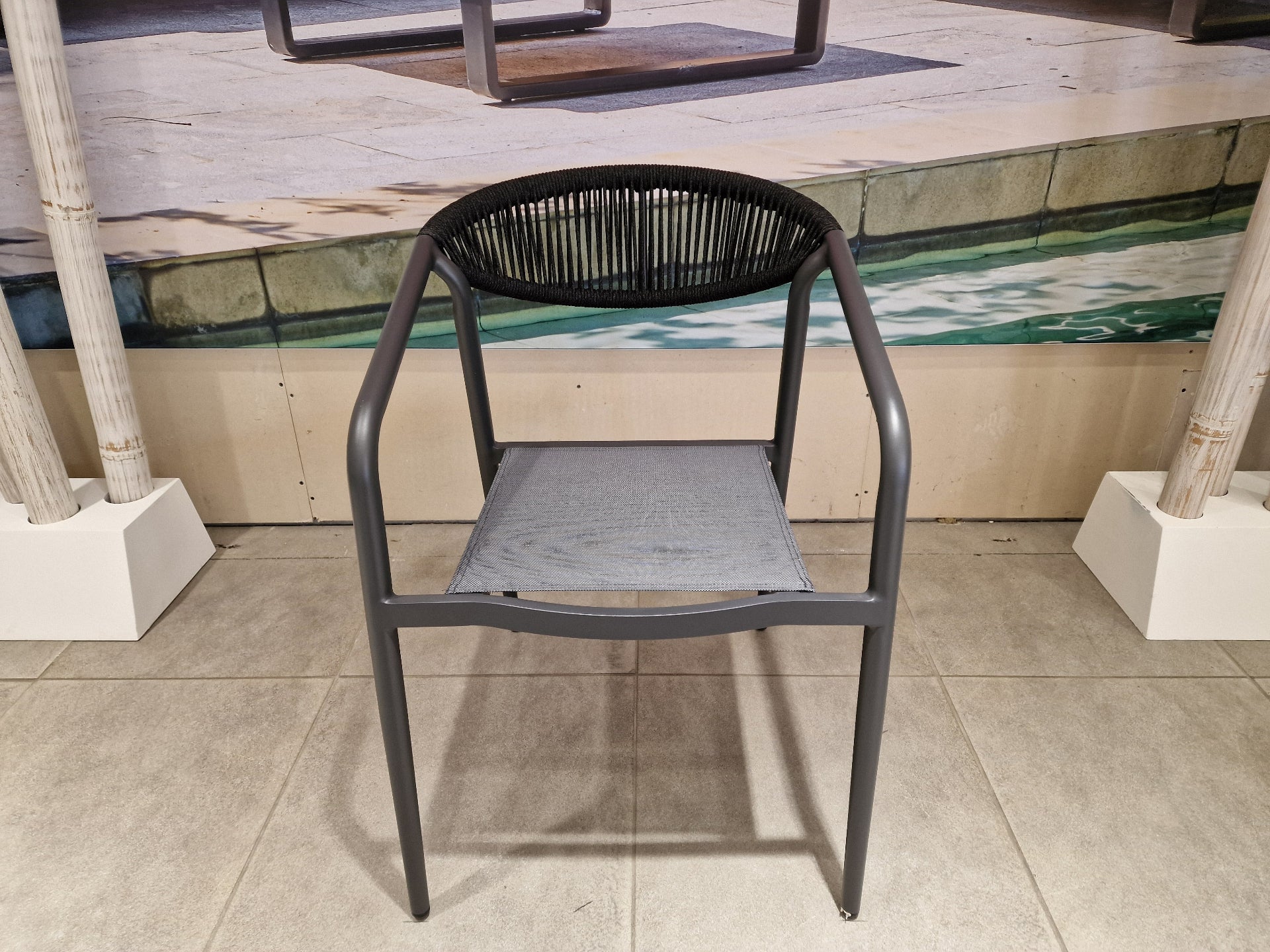 Alu Stapelstoel Geneve Alu Charcoal - Black Rope - Textylene Silver Grey