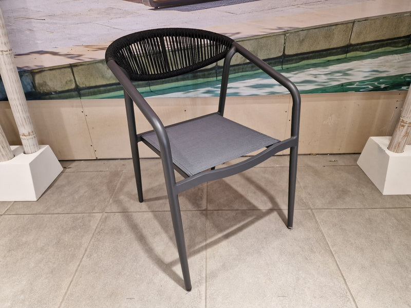 Alu Stapelstoel Geneve Alu Charcoal - Black Rope - Textylene Silver Grey