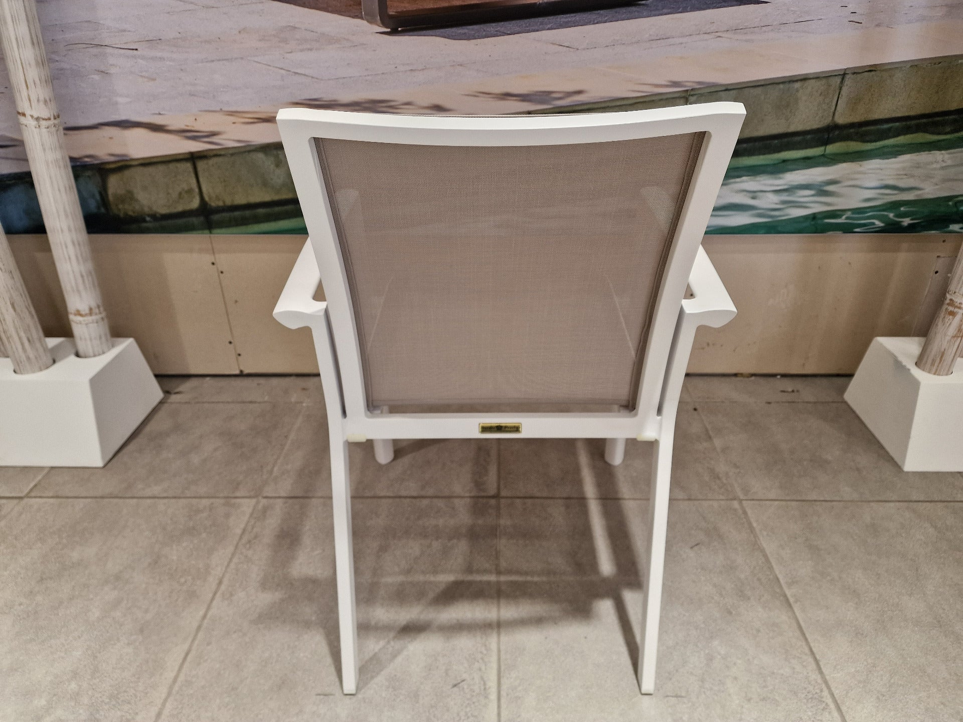 Alu Stapelstoel Sydney Wit Mat- Light Taupe Textilene