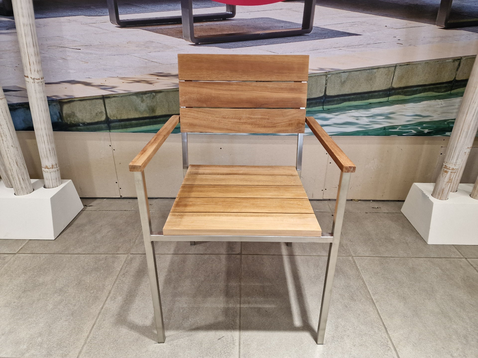 Tuinstoel Stapelbaar Inox en Teak - Brede Latten met Armleuning