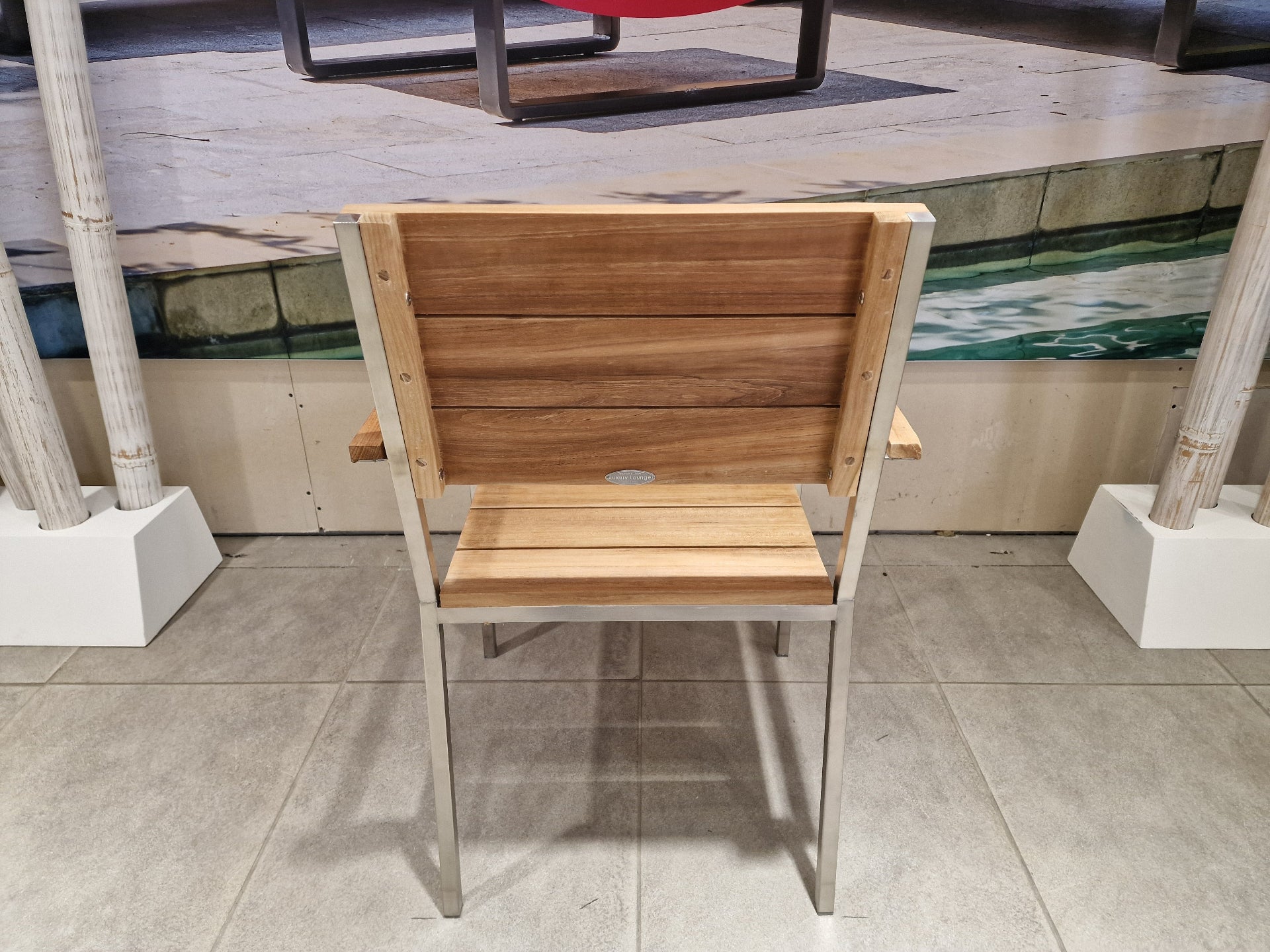 Tuinstoel Stapelbaar Inox en Teak - Brede Latten met Armleuning