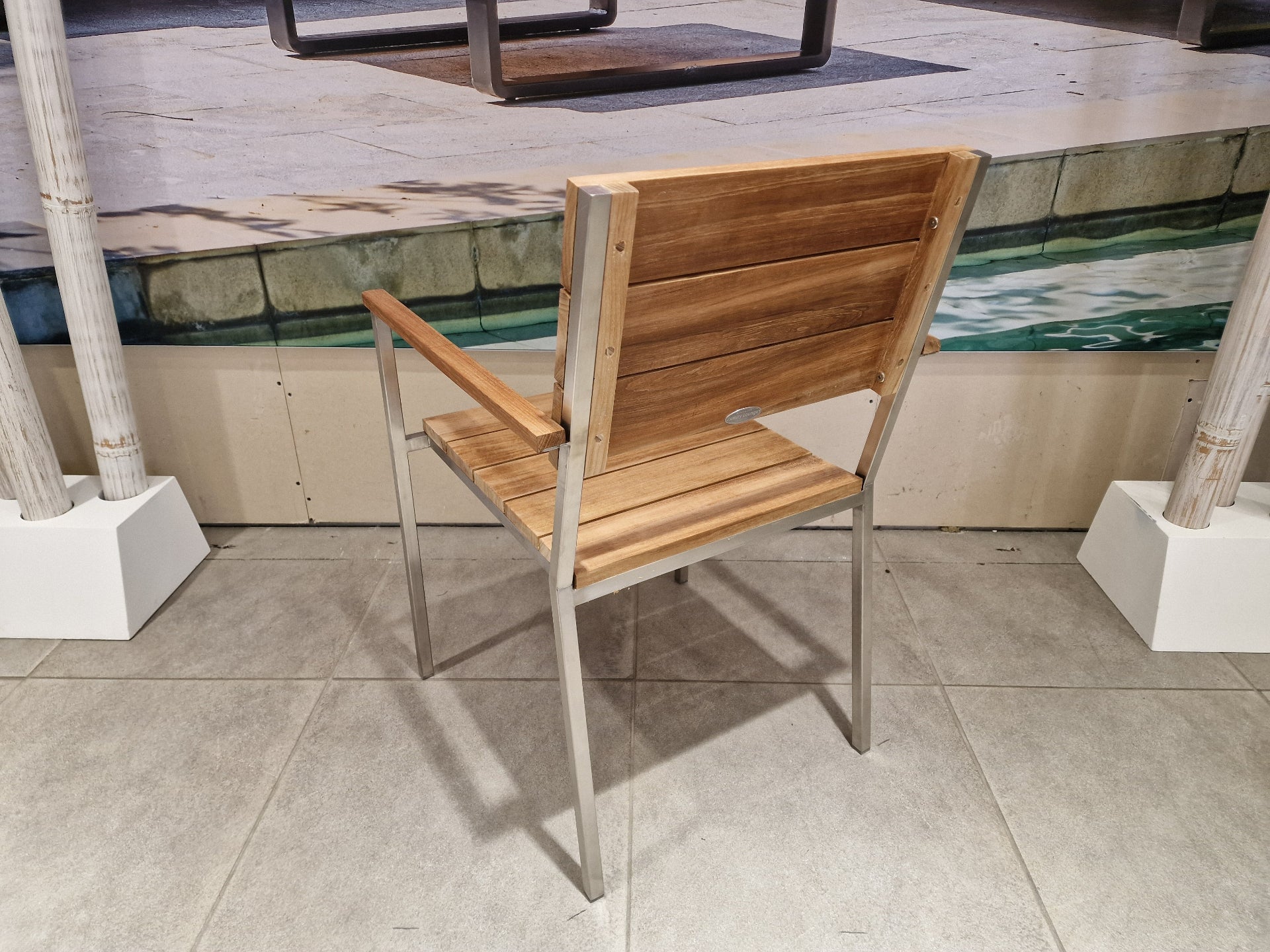 Tuinstoel Stapelbaar Inox en Teak - Brede Latten met Armleuning