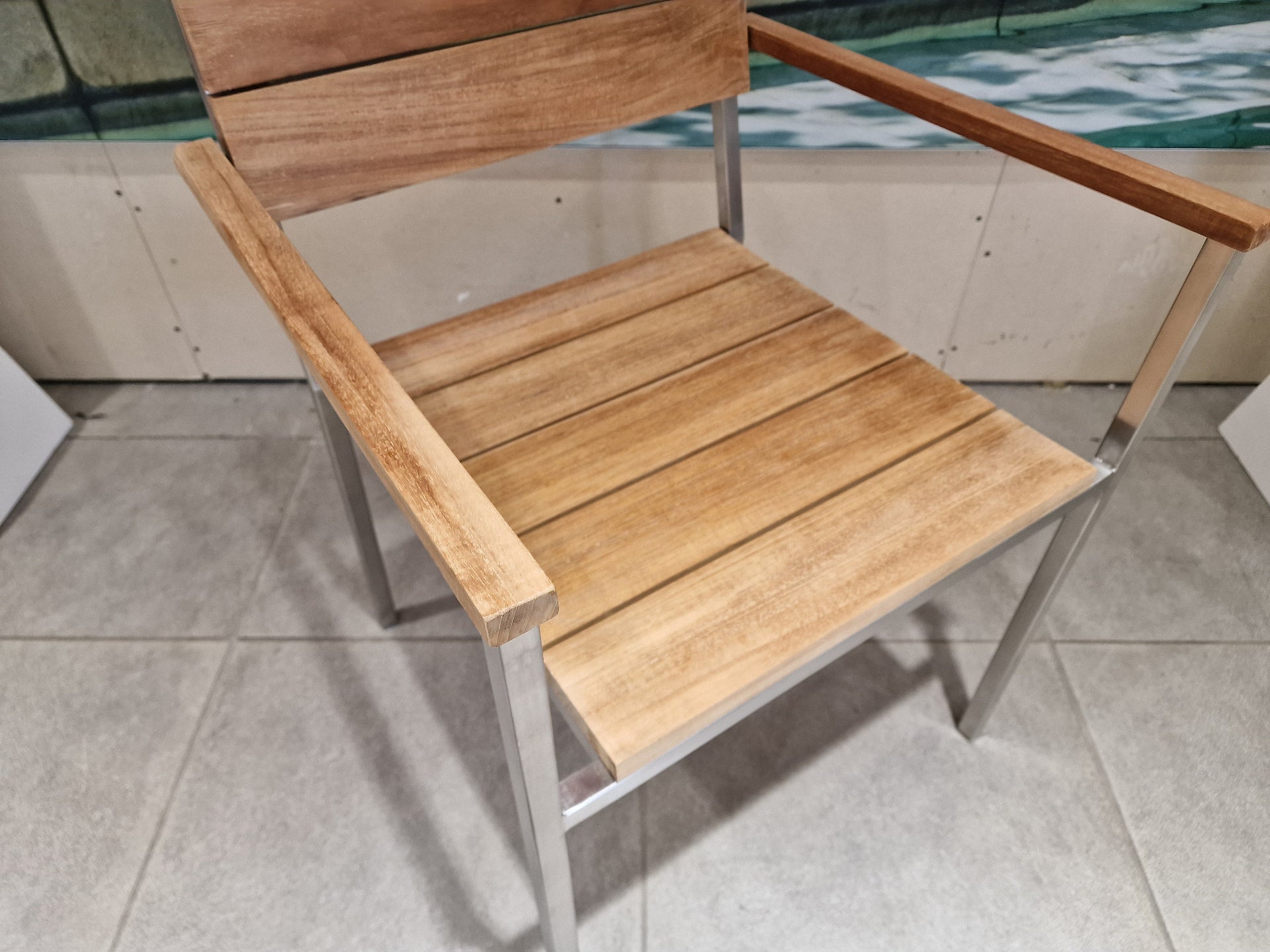 Tuinstoel Stapelbaar Inox en Teak - Brede Latten met Armleuning