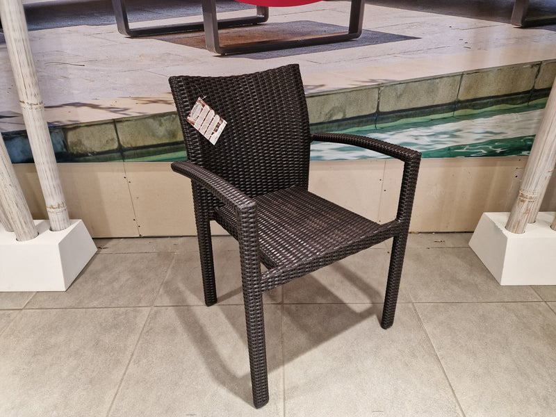 Ergo Stapelbare Wickerstoel Met Arm - Platte Draad - Java Brown