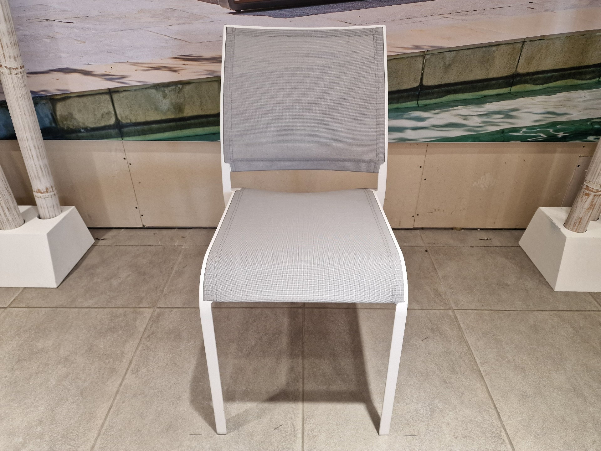 Alu Stapelstoel Nice White Mat + Light Grey Textilene