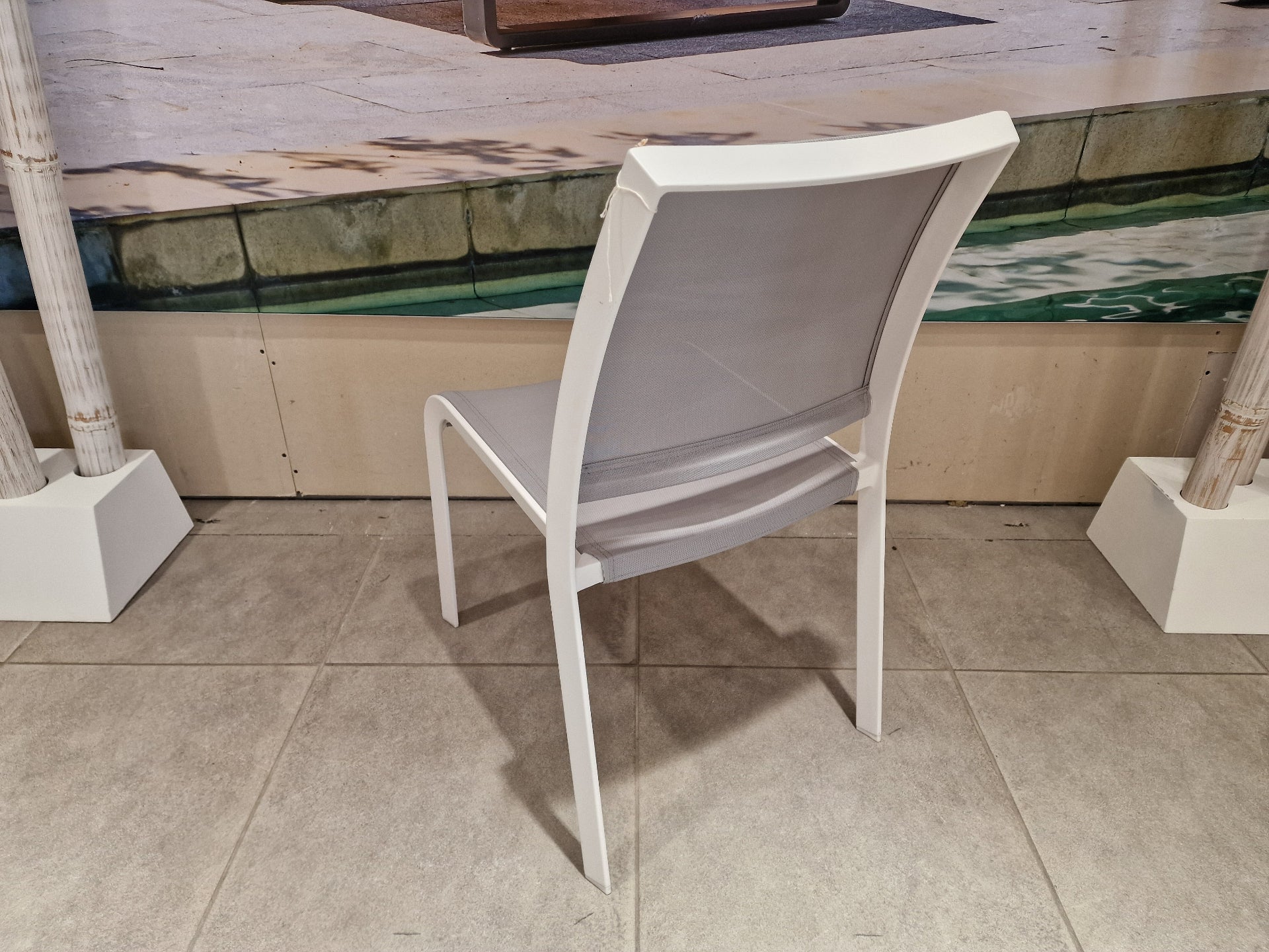 Alu Stapelstoel Nice White Mat + Light Grey Textilene