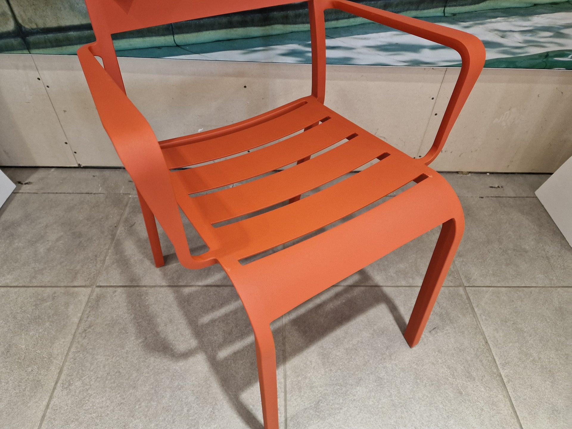 Alu Stapelstoel Nice Slat Orange Mat + Armleuning