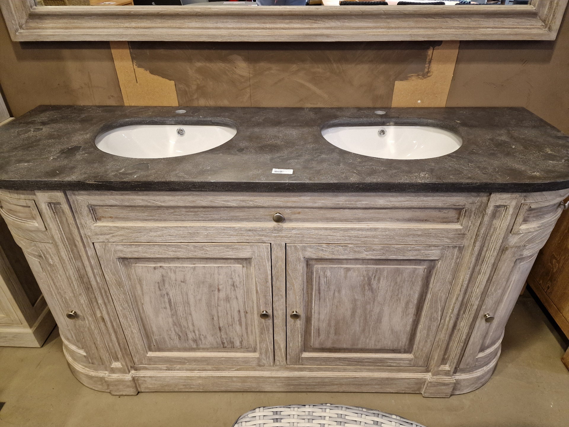 Badkamermeubel Retro Grey Round 180 cm + 2 Onderbouw Ovale Waskommen