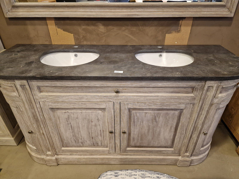 Badkamermeubel Retro Grey Round 180 cm + 2 Onderbouw Ovale Waskommen