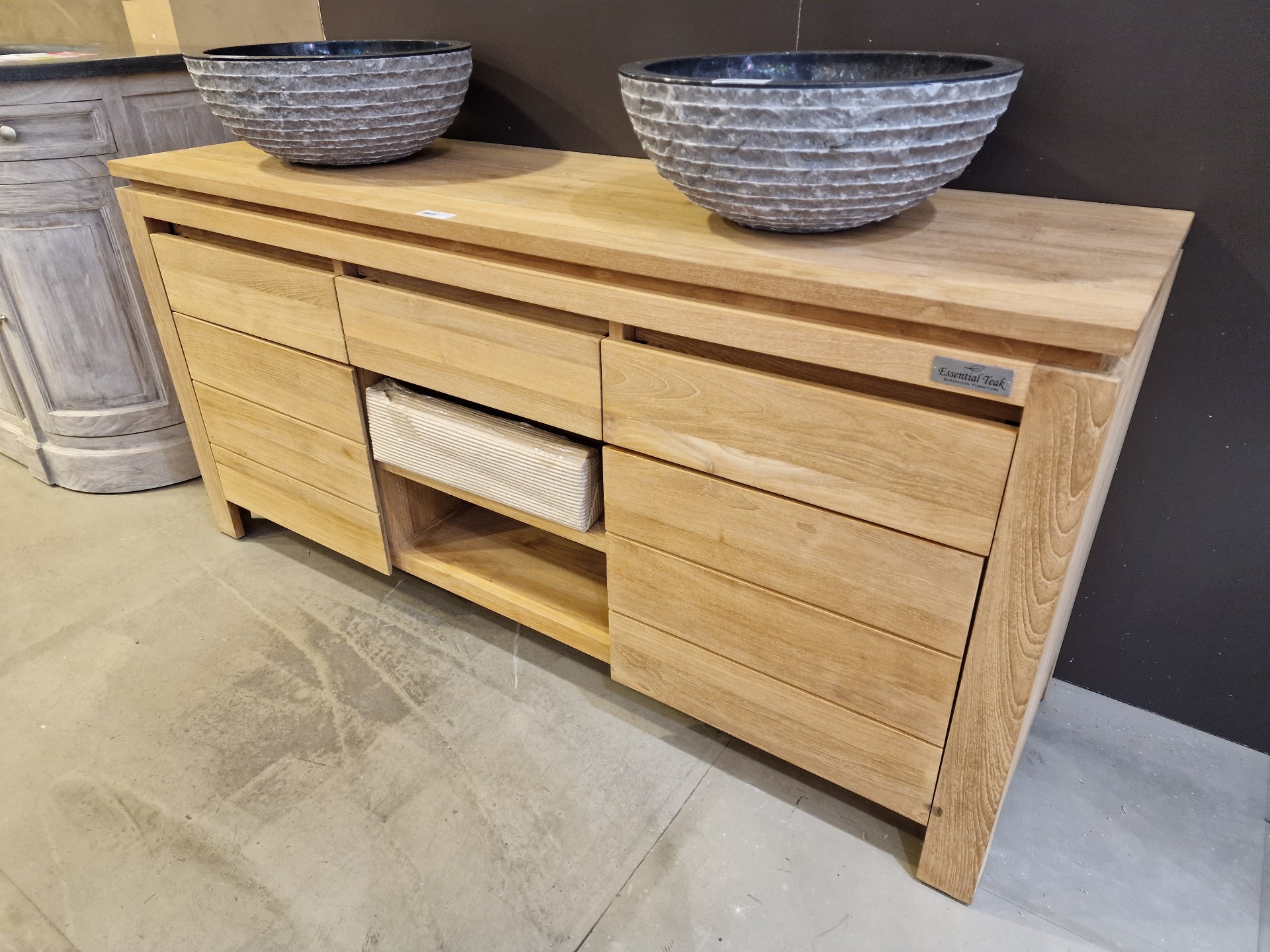 Teak Badkamermeubel New Toulouse 160 cm Greeploos 2 Draaideuren + 3 Lades