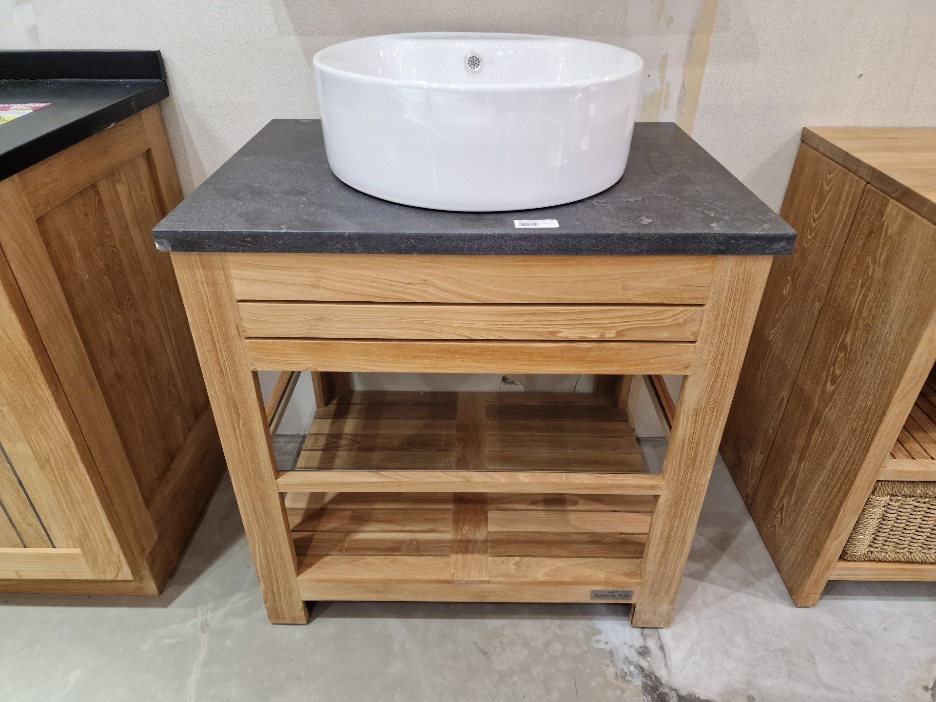 Teak Badkamermeubel Erica 75 cm + Blauwe Hardsteen + 1 Opbouw Waskom