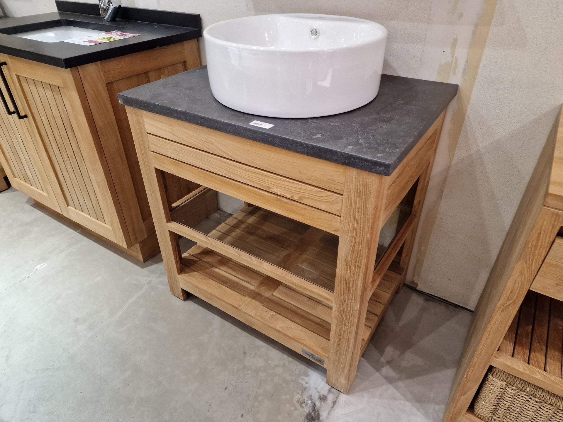 Teak Badkamermeubel Erica 75 cm + Blauwe Hardsteen + 1 Opbouw Waskom