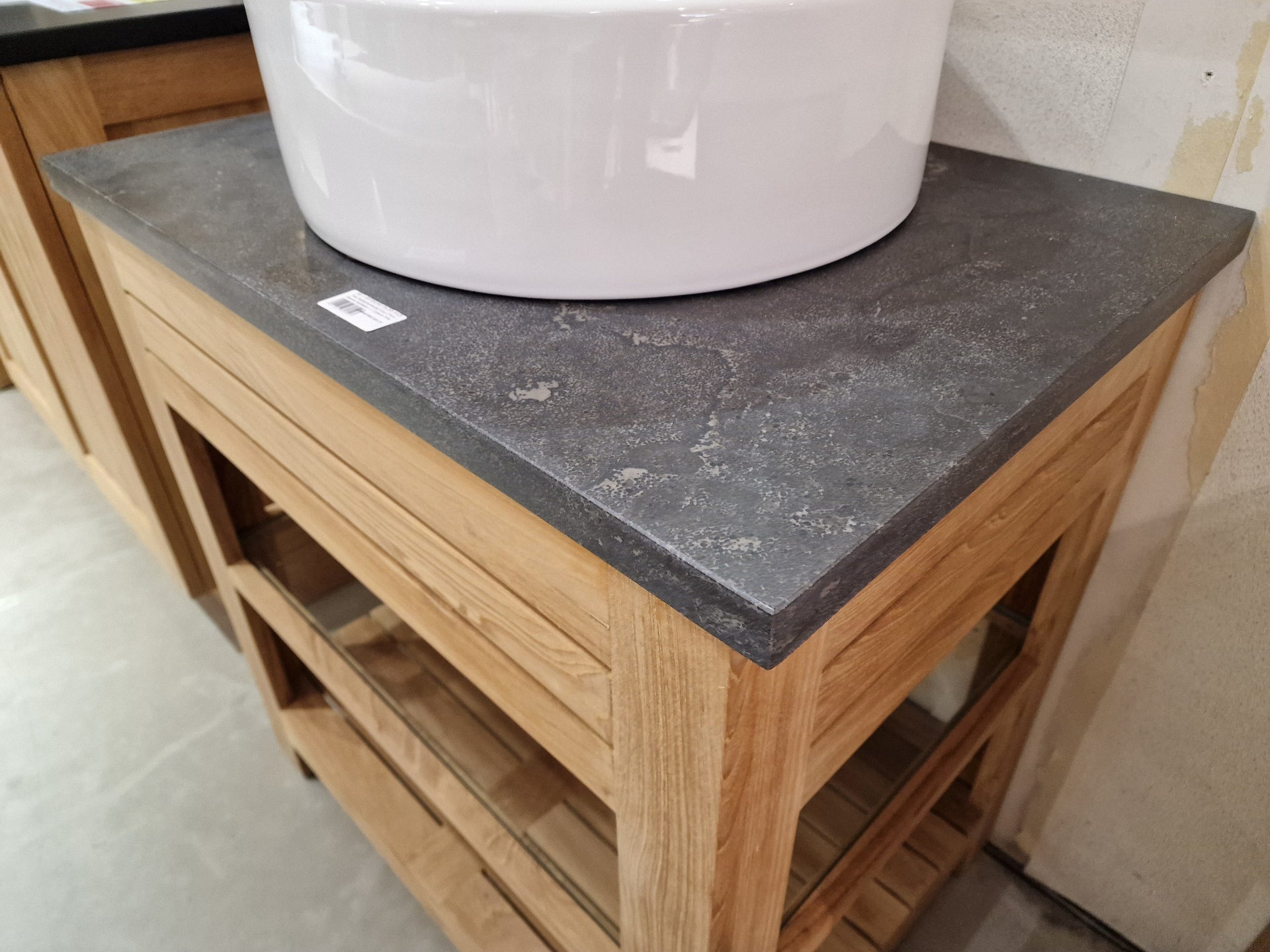 Teak Badkamermeubel Erica 75 cm + Blauwe Hardsteen + 1 Opbouw Waskom