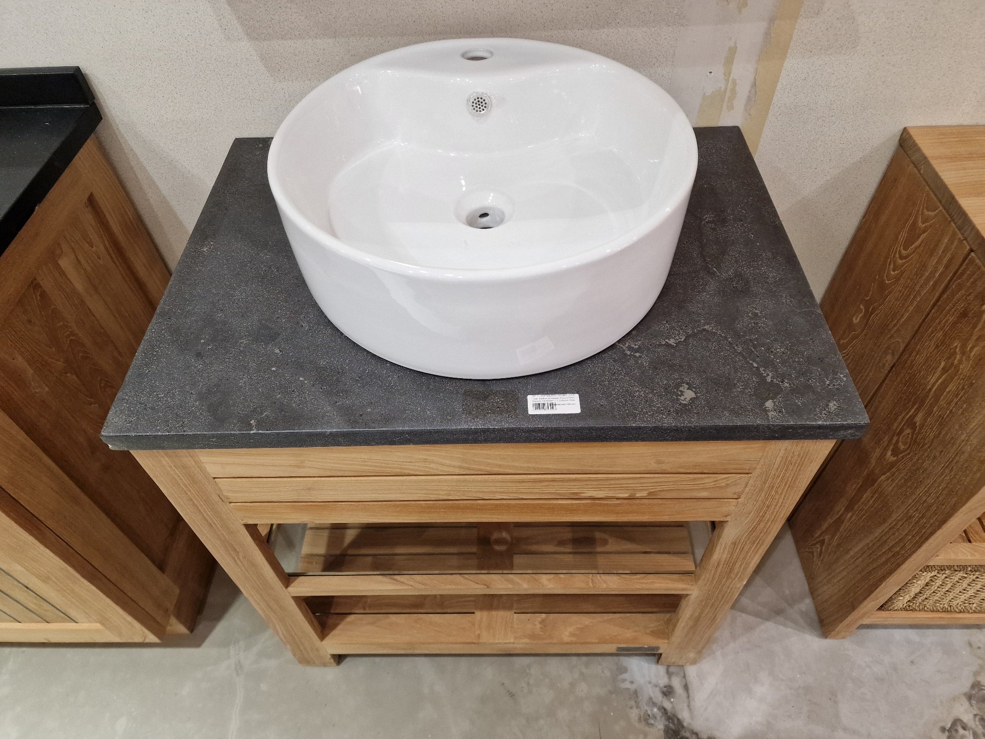 Teak Badkamermeubel Erica 75 cm + Blauwe Hardsteen + 1 Opbouw Waskom