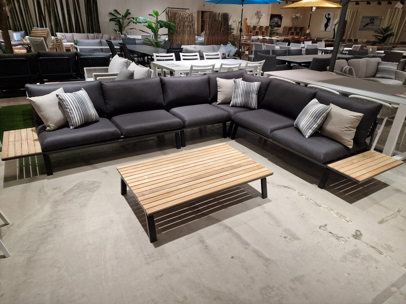 Alu Lounge Set Figaro Black Mat met Teak Top + Rope Black met kussens