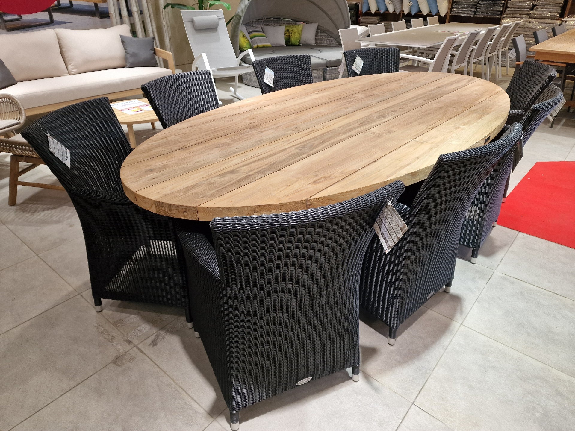 Alu Tuintafel Frame Florida Charcoal Mat + 8x Wickerzetel met Arm