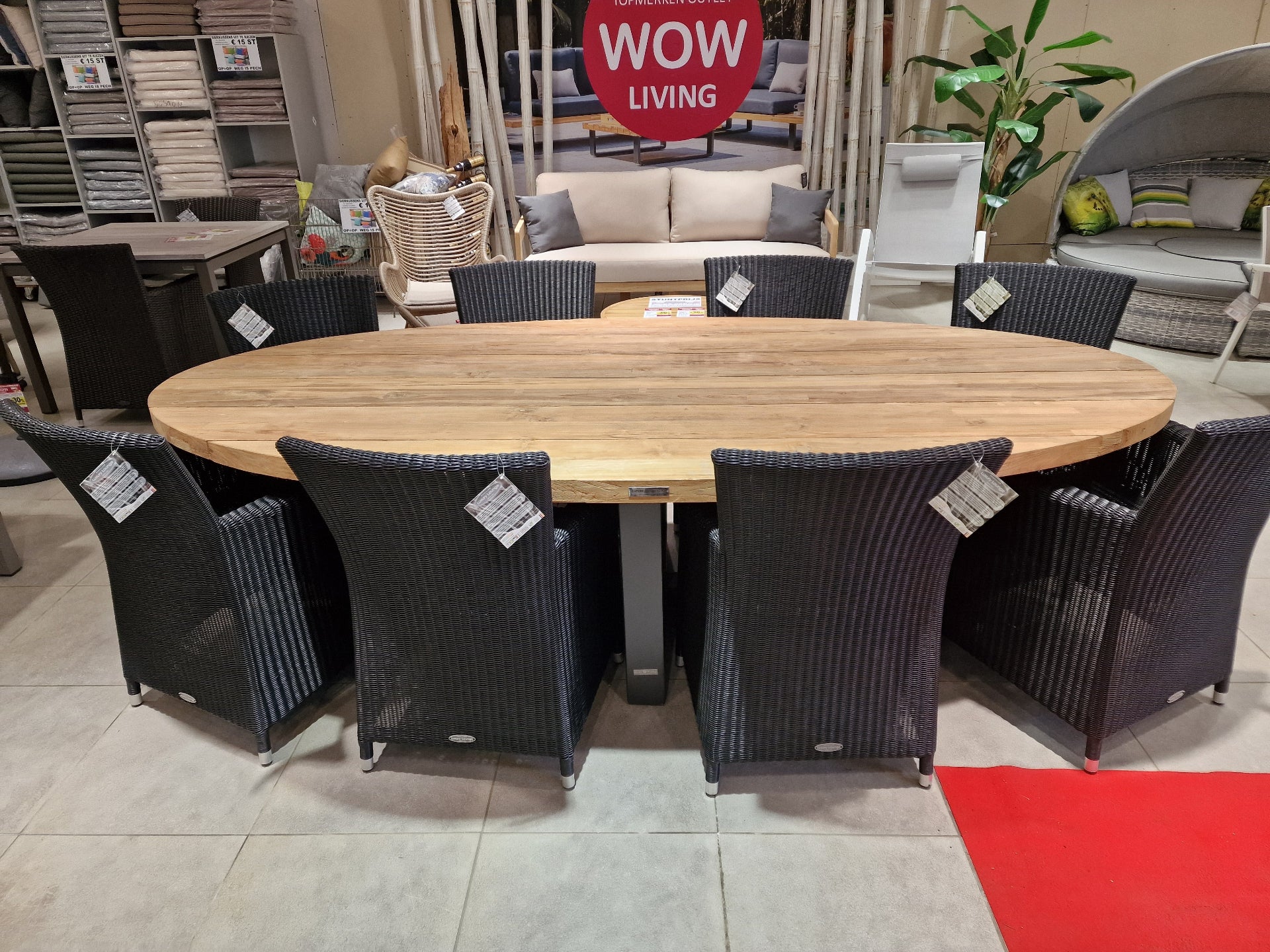 Alu Tuintafel Frame Florida Charcoal Mat + 8x Wickerzetel met Arm