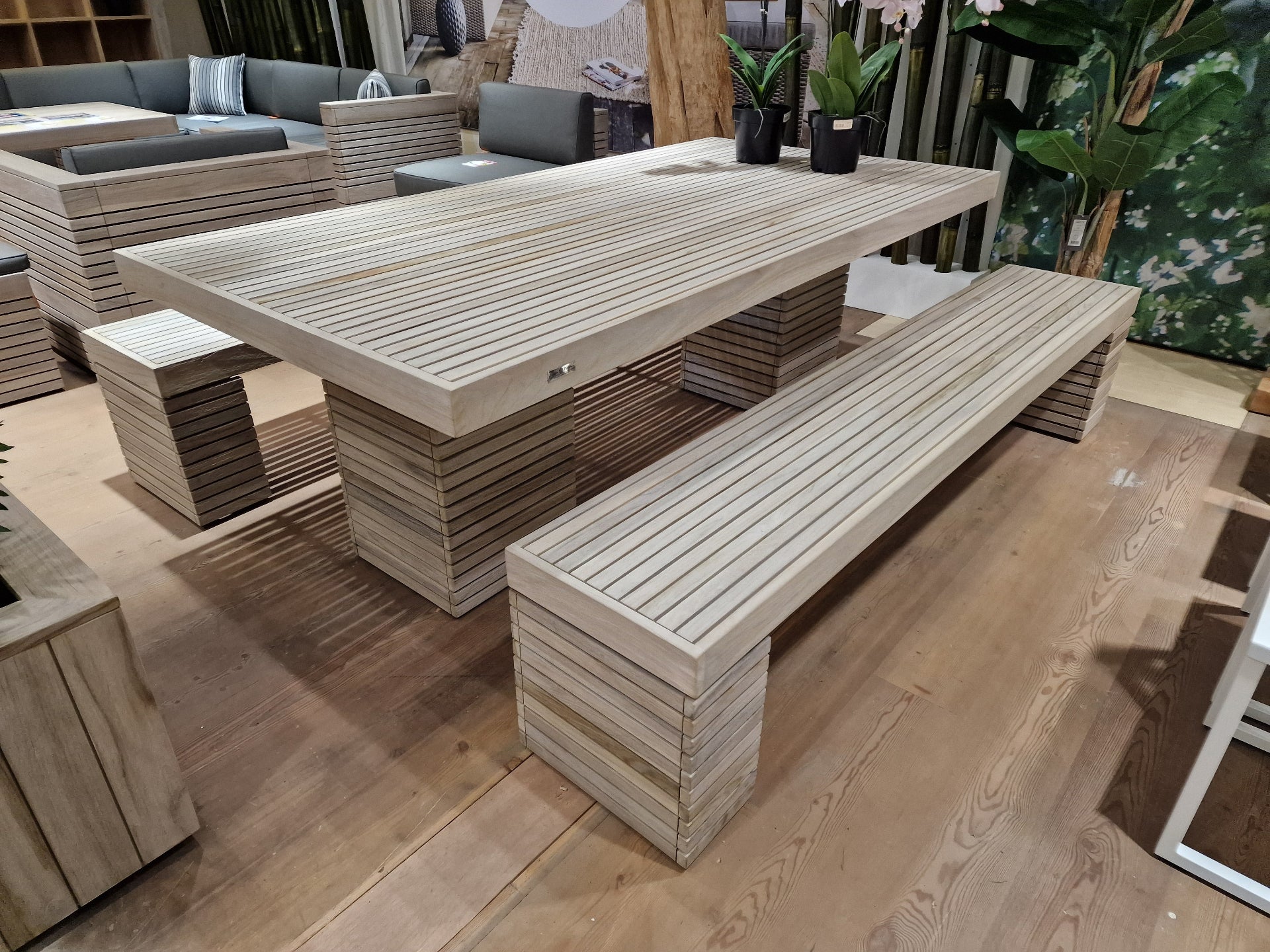 Tokyo Teak Dining eettafel + 2x zitbank - Instant Grey