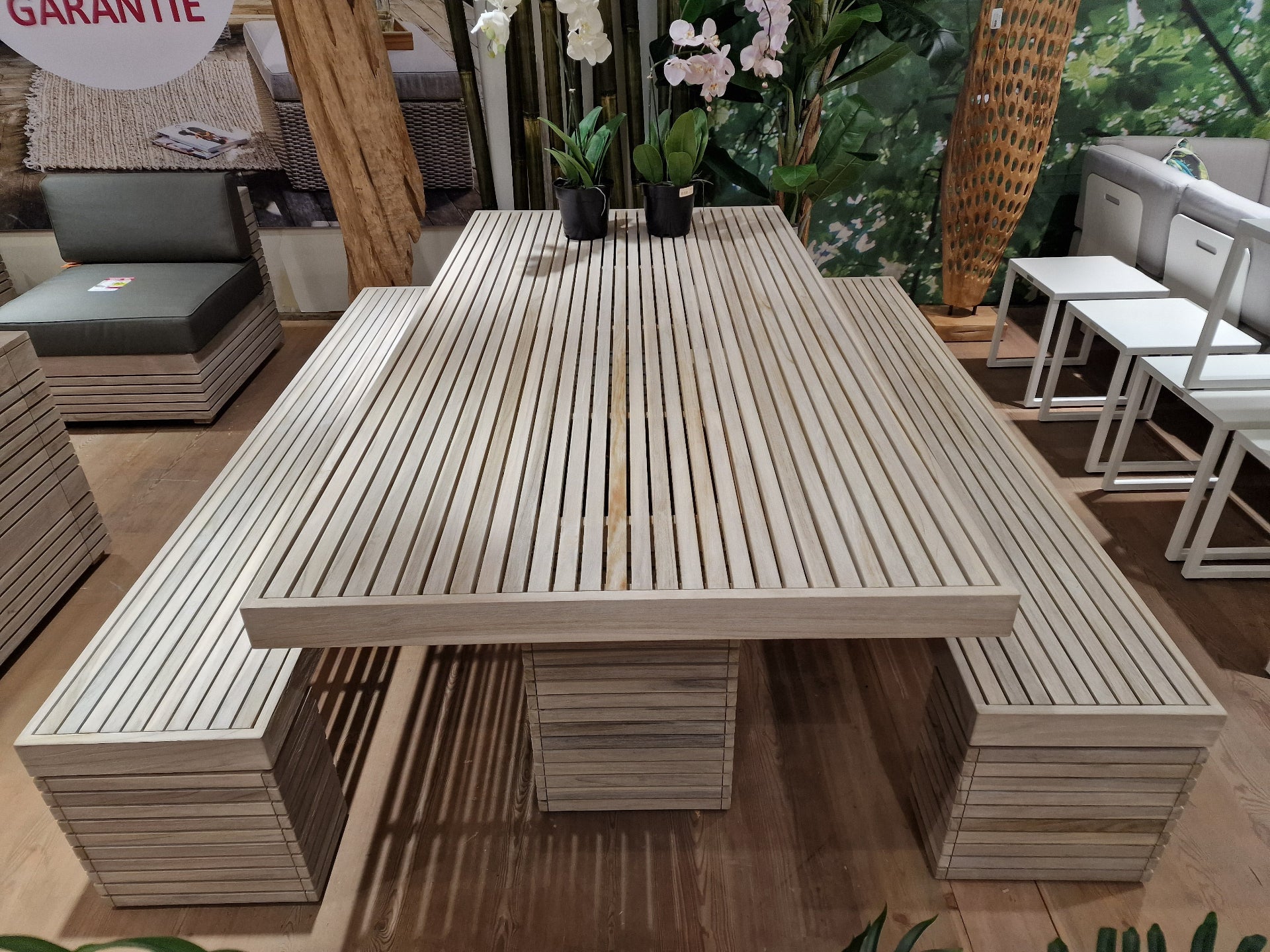 Tokyo Teak Dining eettafel + 2x zitbank - Instant Grey