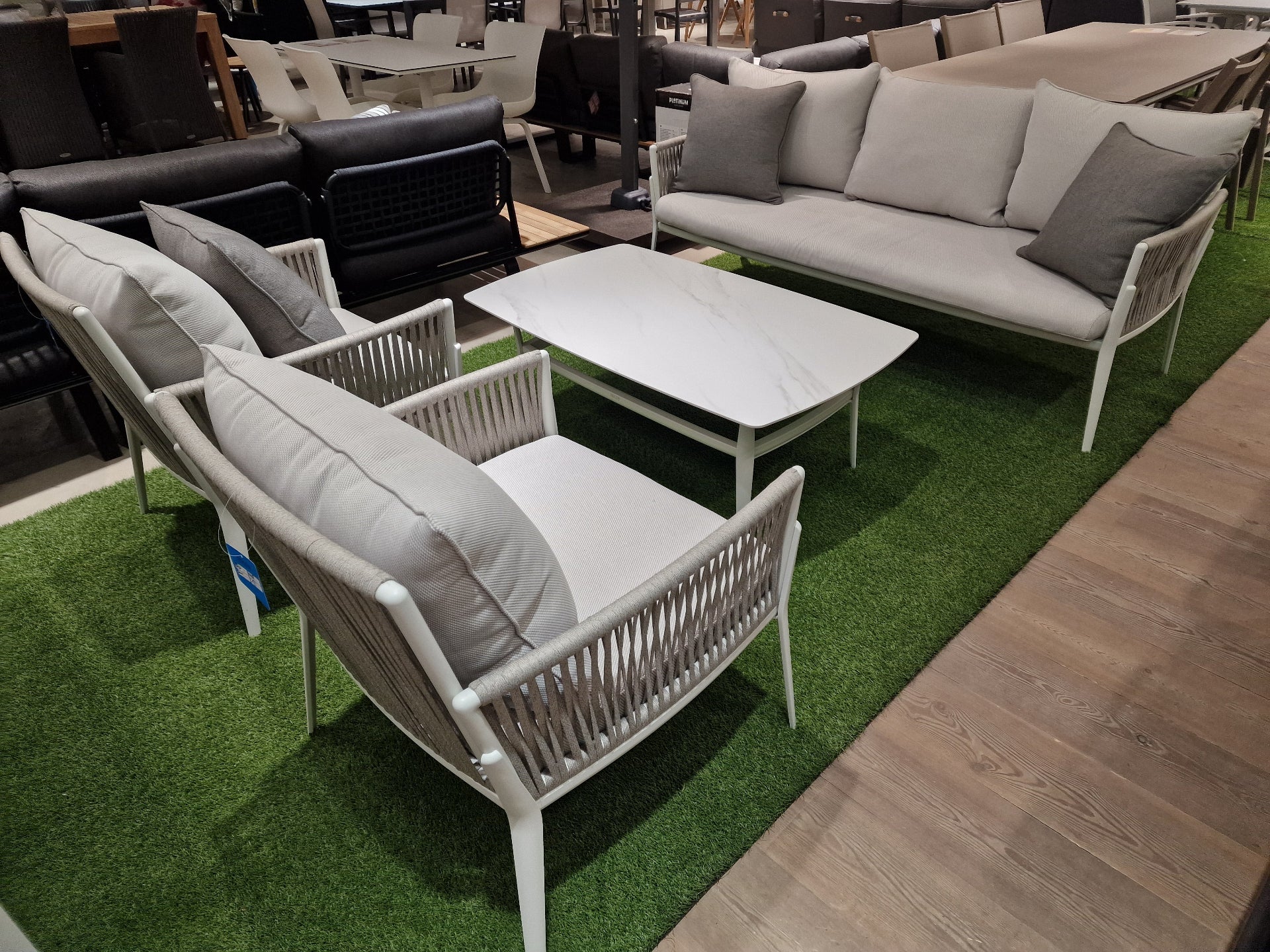 Lounge set Elba Alu White Rope - 3 Zit + 2x1 zit + Keramiek Salontafel