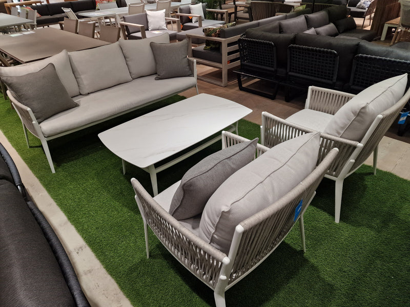 Lounge set Elba Alu White Rope - 3 Zit + 2x1 zit + Keramiek Salontafel