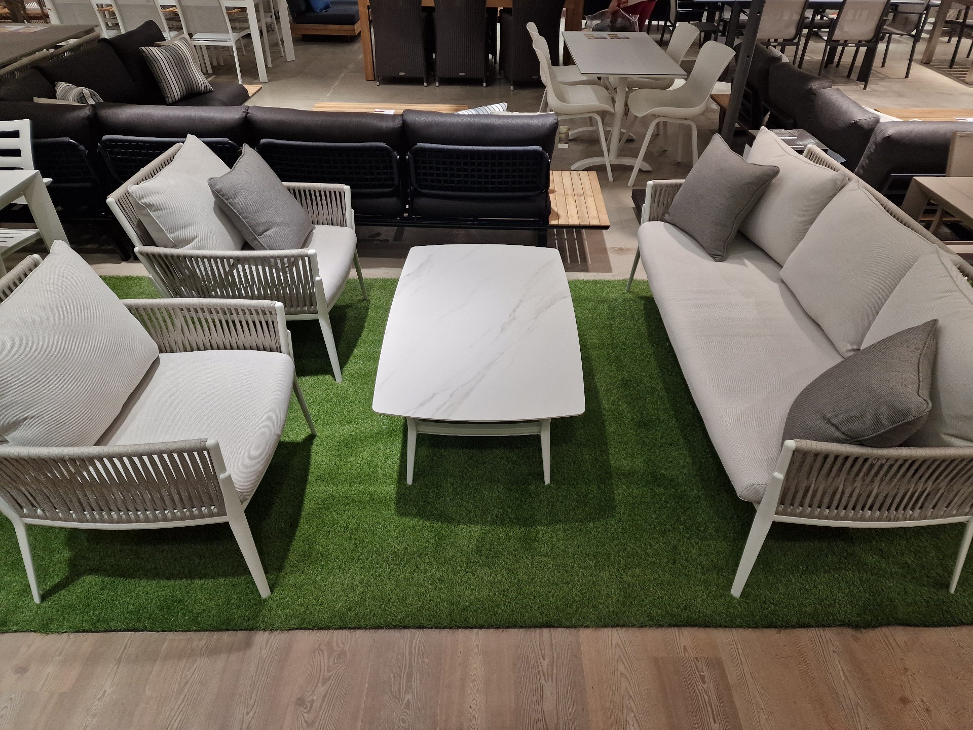 Loungeset Elba Alu White Rope - 3 Zit + 2x1 zit + Keramiek Salontafel