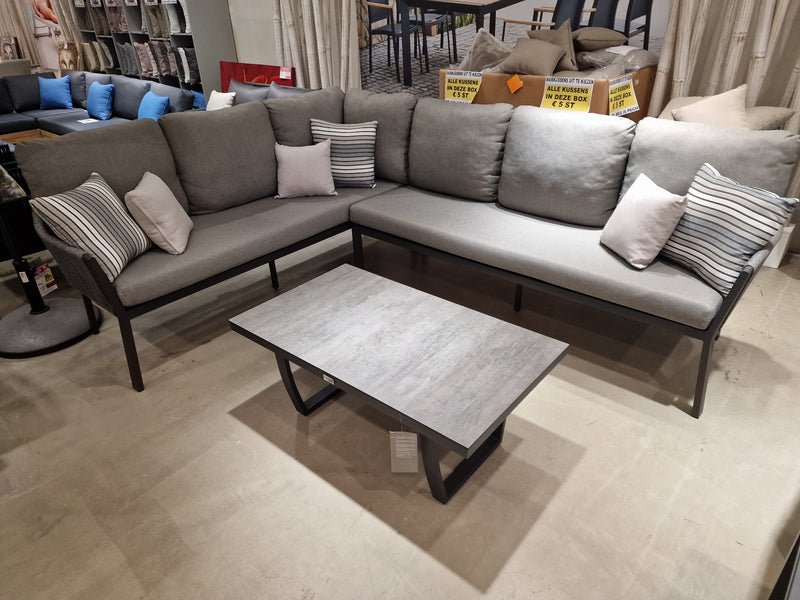 Alu Loungeset Liv Right 267cm x 208cm x H95cm - Charcoal Frame + Valencia Coffee Table 105cm x 60cm x H45cm Charcoal Frame